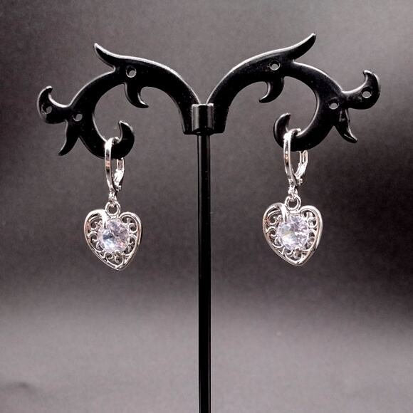 925 Sterling Silver Necklace Earring Set Heart Vine CZ Diamond Woman's Gift NEW! - Picture 5 of 10